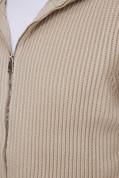 Tudors Men's Slim Fit Mock Neck Zippered Mink Plain Cardigan