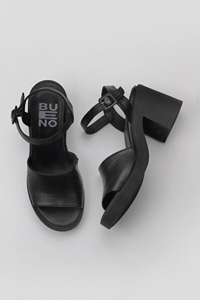Bueno Shoes Μαύρα δερμάτινα γυναικεία πέδιλα με τακούνι 01wy12502