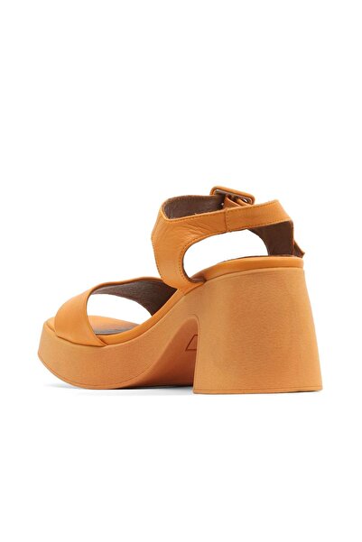 Bueno Shoes Orange Leather Women's Heeled Sandals 01Wy12204