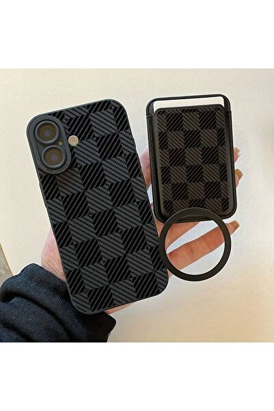 Emay İphone 16 Uyumlu Üç Parçalı Bir Set Siyah Ve Gri Desenli Telefon Kılıfı