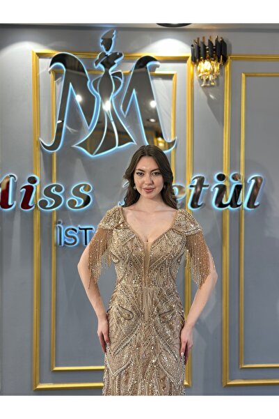 MissBetül Full Dantel Boncuk Omuz Detaylı Abiye Nişan Elbisesi