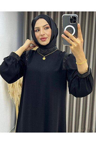 Elony Fashion Kadın Taş İşlemeli Viskon Elbise