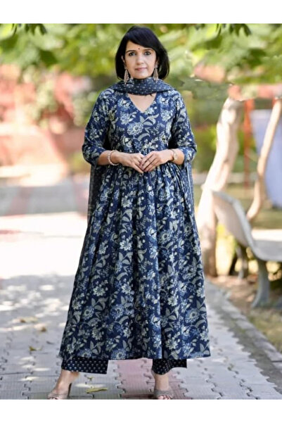 MYSMAR سالوار قميص ودوباتا من القطن الفيسكوز الأزرق - ALV2008 | أزرق