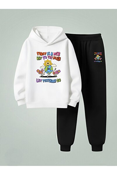 LORVEX Set cu glugă pentru copii unisex LET YESTERDAY, imprimat, cu 3 fire, d...