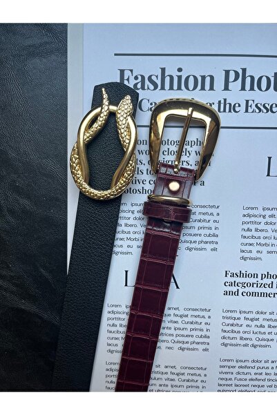 LİA KEMER Set avantajos de 2 curele cu cataramă aurie cu model de șarpe și cu...