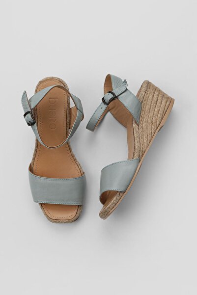 Bueno Shoes صندل نسائي بكعب عريض من الجلد باللون الفيروزي 01ws10304