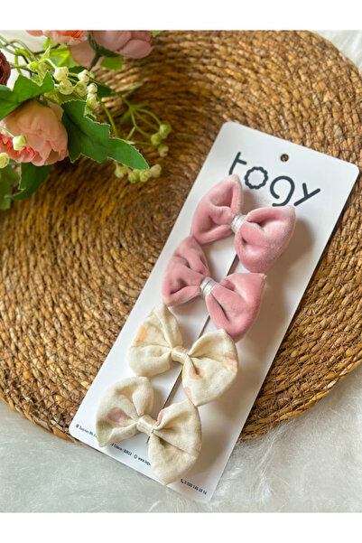 aysskids Set de catarame pentru fetiță din catifea roz și buline crem