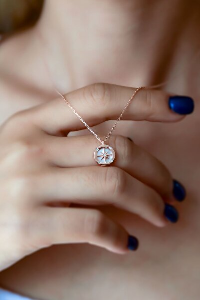 Flamingo 925 Ayar Gümüş Rose Kaplama Taşlı Pusula Kadın Kolye