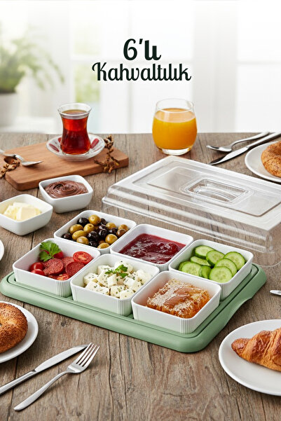 grimorlife Breakfast Set with 6 Hard Plastic Trays - Square Breakfast Bowl Storage Container