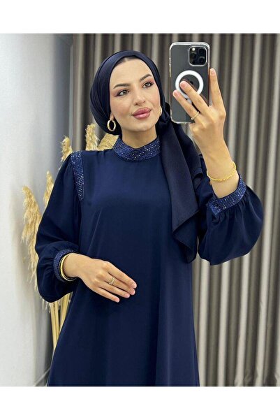 Elony Fashion Kadın Taş İşlemeli Viskon Elbise