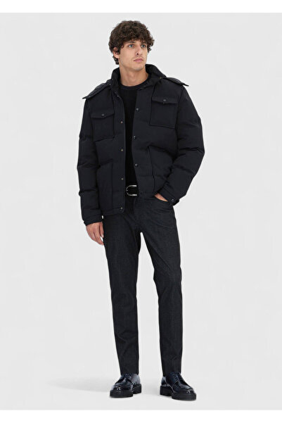 Ramsey Black Regular Fit Hooded Casual Woven Coat