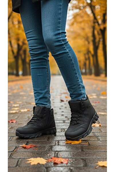 Budaks Men's Boots with Fur Inside, Winter Zippered Lace-Up Outdoor Trekking Boots