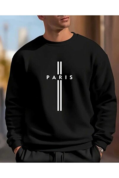 ORVIO Group سويت شيرت مخطط مكتوب عليه باريس