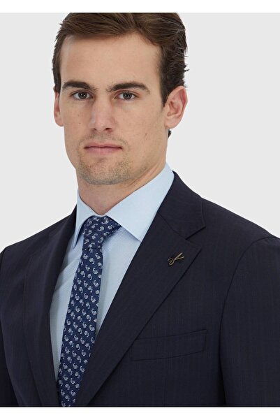 Ramsey Navy Blue Striped Zeroweight Slim Fit Wool Blended Suit