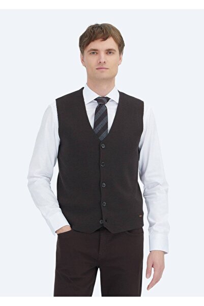 Ramsey Brown Regular Fit V-Neck Casual Knitted Sweater Vest