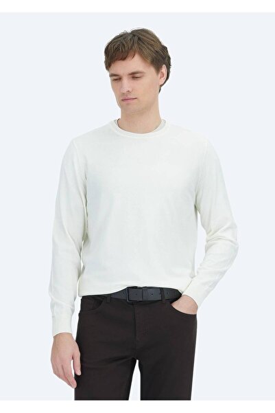 Ramsey Ecru Crew Neck Plain Knit Sweater