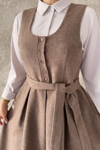 hrmonny Vintage Women's Modest Winter V-Neck Retro Cardigan Dress Mink Height 140 cm