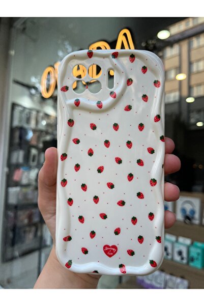 OVADA OPPO RENO 4 LITE Uyumlu Kamera Korumalı Dalga Kenarlı Çilek Baskılı Sil...