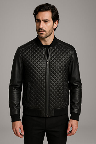 NCS Regular Fit Baklava Desenli Erkek Mont Siyah 4527