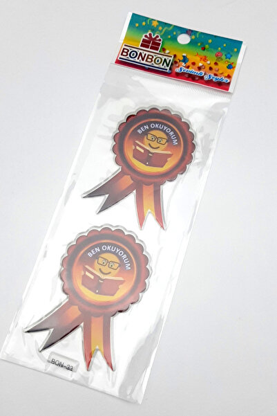 Bimotif 6 adet kabartmalı yapışkan sticker rozet, ben okuyorum