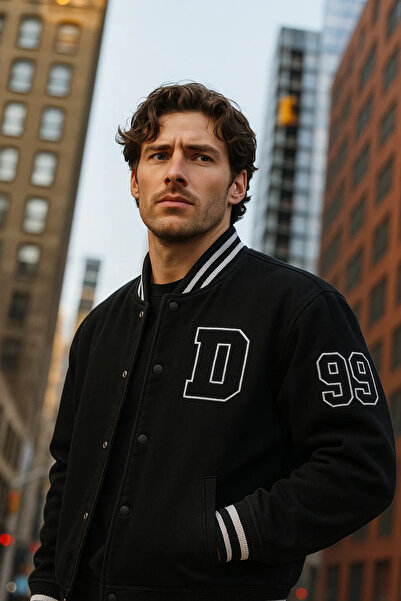 DAMGA JEANS Palton pentru colegiu din denim negru pentru bărbați de tranziție...