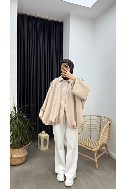 Minharir Oversize Süet Bomber Ceket | Modern & Şık Kışlık Kadın Ceket