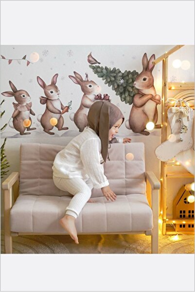 Piksel Grafik Αυτοκόλλητο τοίχου Πρωτοχρονιάτικη οικογένεια κουνελιών - Χαριτ...