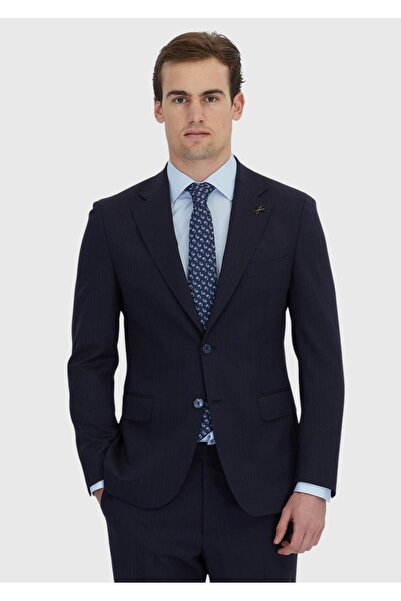 Ramsey Navy Blue Striped Zeroweight Slim Fit Wool Blended Suit