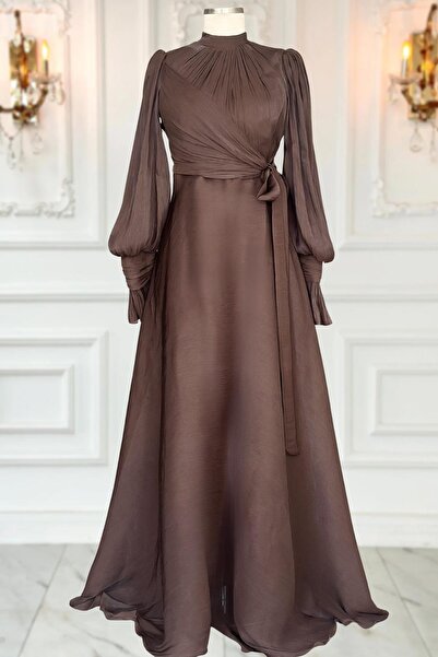 Amine Hüma Efruz Abiye Elbise Koyu Kahve