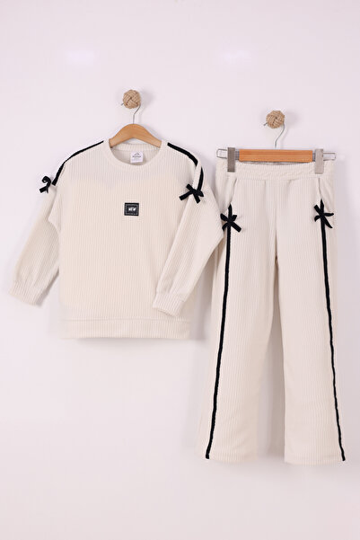 monox Σετ κοτλέ φλις με λεπτομέρεια κορδέλας για κορίτσια