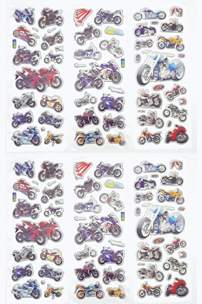 Bimotif 6 adet kabartmalı yapışkan sticker, karışık motorsikletler