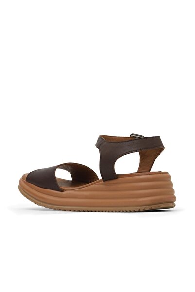 Bueno Shoes Brown Leather Women's Wedge Heeled Sandals 01Wy5700