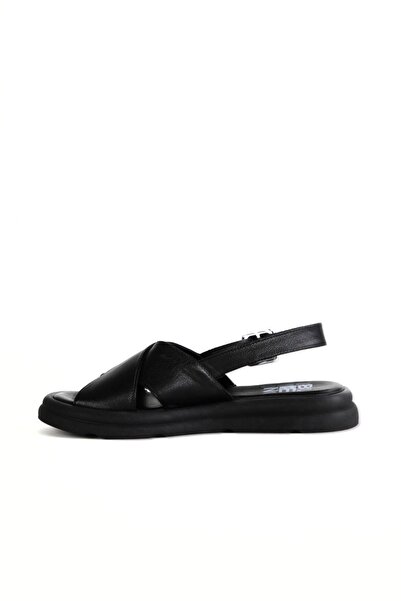Bueno Shoes Black Leather Women's Flat Sandals 01Wy9403