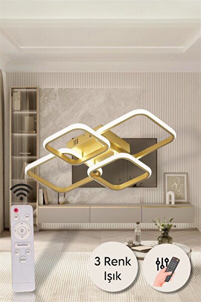 EYSHOP Modern Eskitme 4'lü Kare Model Kumandalı 3 Renk (Beyaz&Sarı&Günışığı) ...