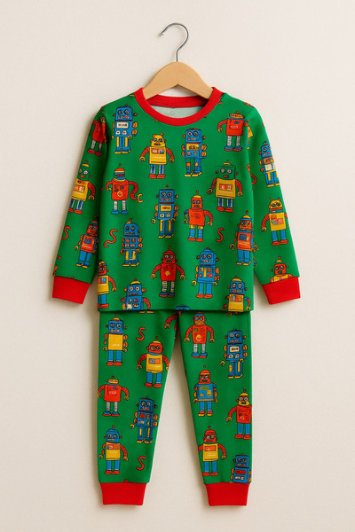Moni Boy's Stretch Fabric Combed Cotton Quality Robot Printed Pajama Set