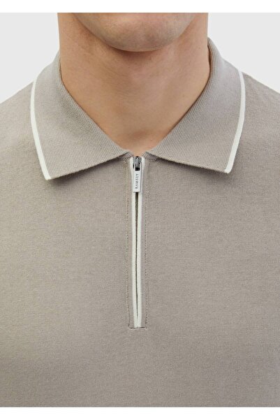 Ramsey Beige Polo Neck 100% Cotton Knitwear