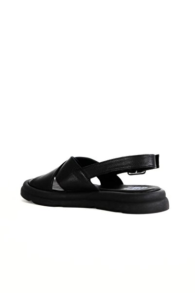 Bueno Shoes Black Leather Women's Flat Sandals 01Wy9403