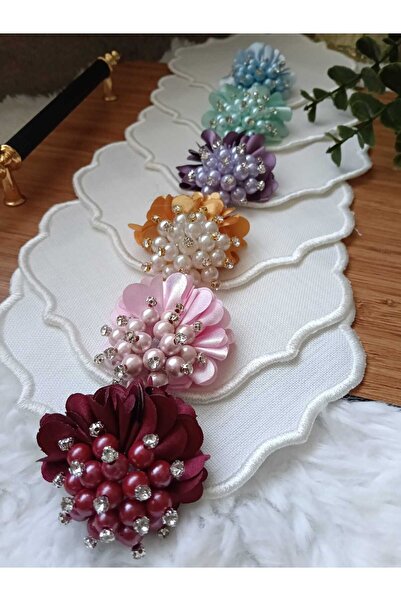 ZEYNEP ELA KAHVE YANI RENKLİ İNCİLİ KOKTEYL SUNUM PEÇETE 6 ADET