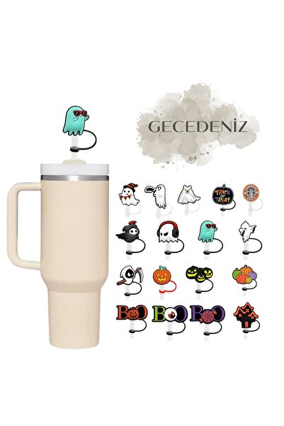 GECEDENİZ غطاء شفاطة متوافق مع الترمس، شبح الهالوين مع نظارات خضراء