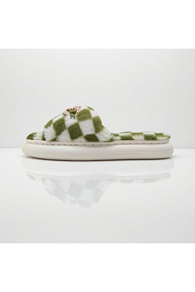 OEM Women's fluffy and relaxing open-toe slippers, checkered pattern, H15