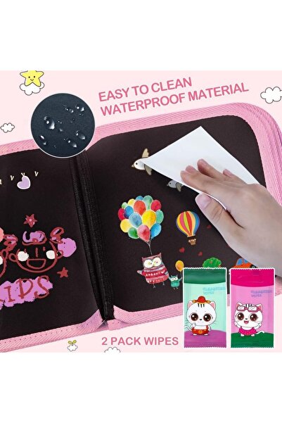 Mumoo bear لوحة رسم قابلة للمسح مكونة من 14 صفحة، وكتاب يونيكورن، ولوحة رسم قابلة لإعادة الاستخدام، و12 قلمًا، ولعبة سفر للأطفال