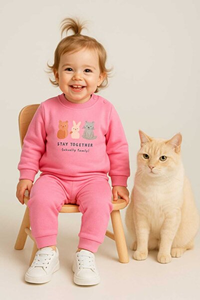 MyPrettyBaby طقم ملابس من قطعتين مطبوع عليه عبارة 'البقاء معًا'، مصنوع من الق...
