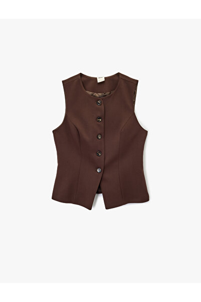 Koton Crew Neck Buttoned Slim Fit Blazer Vest