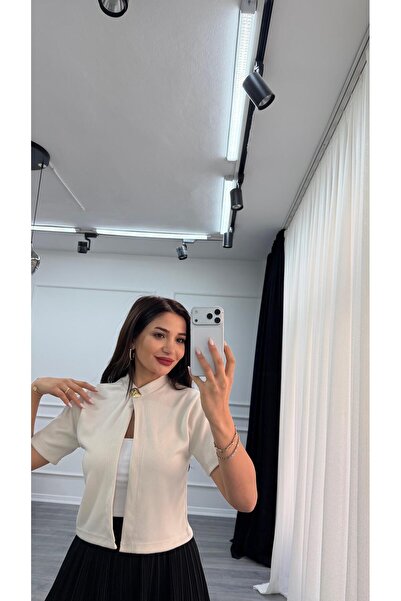 Daves Off-White Knitted Blouse with Front Button Detail