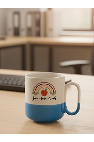 IŞILAY PROMOSYON Live Love Teach Turquoise Modern Ceramic Mug Cup