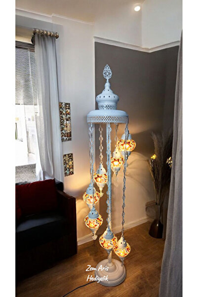 ZEM ARİS HEDİYELİK El Yapımı Otantik Mozaik Beyaz Lambader 7 li