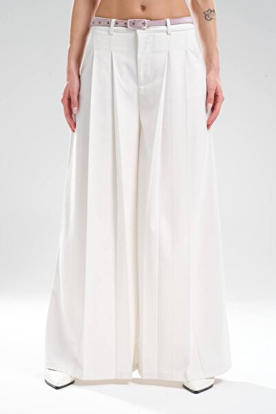 tw3 Women's Detachable Satin Belt Detailed Front Pleated Design Trousers