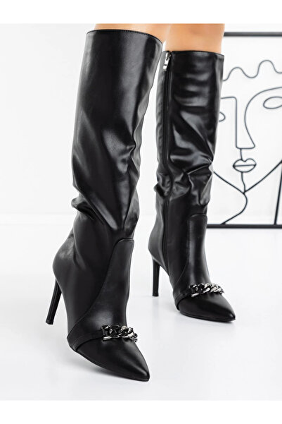 MİASHOES Γυναικείες Μπότες με Λεπτό Τακούνι J6115 Μαύρες