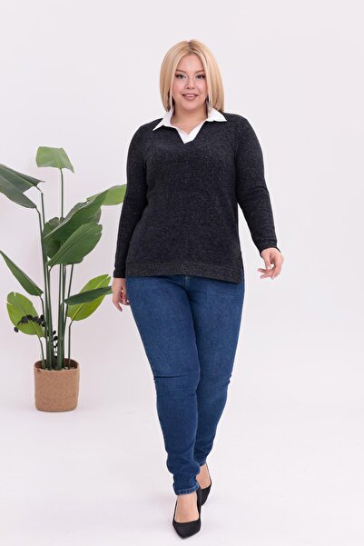 Siyezen Plus Size Polo Neck Soft Sweater