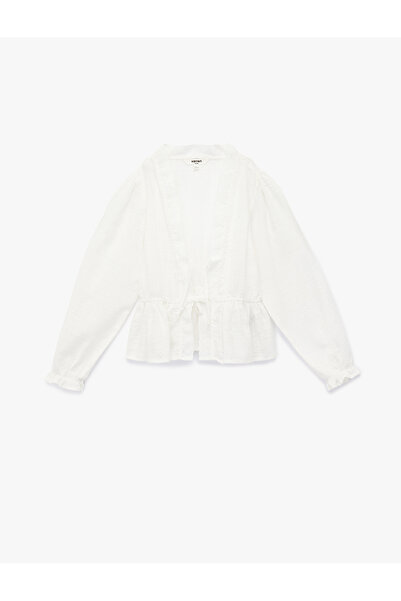 Koton V-Neck Long Sleeve Ruffled Cotton Oversized Shirt